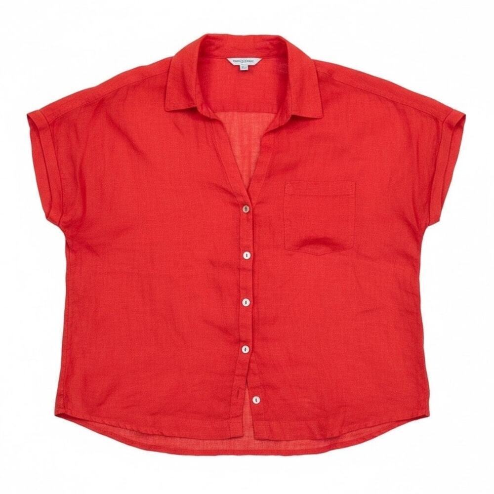 C&C California 100% Linen Red Cropped Boxy Button Down Shirt Large Resort Summer